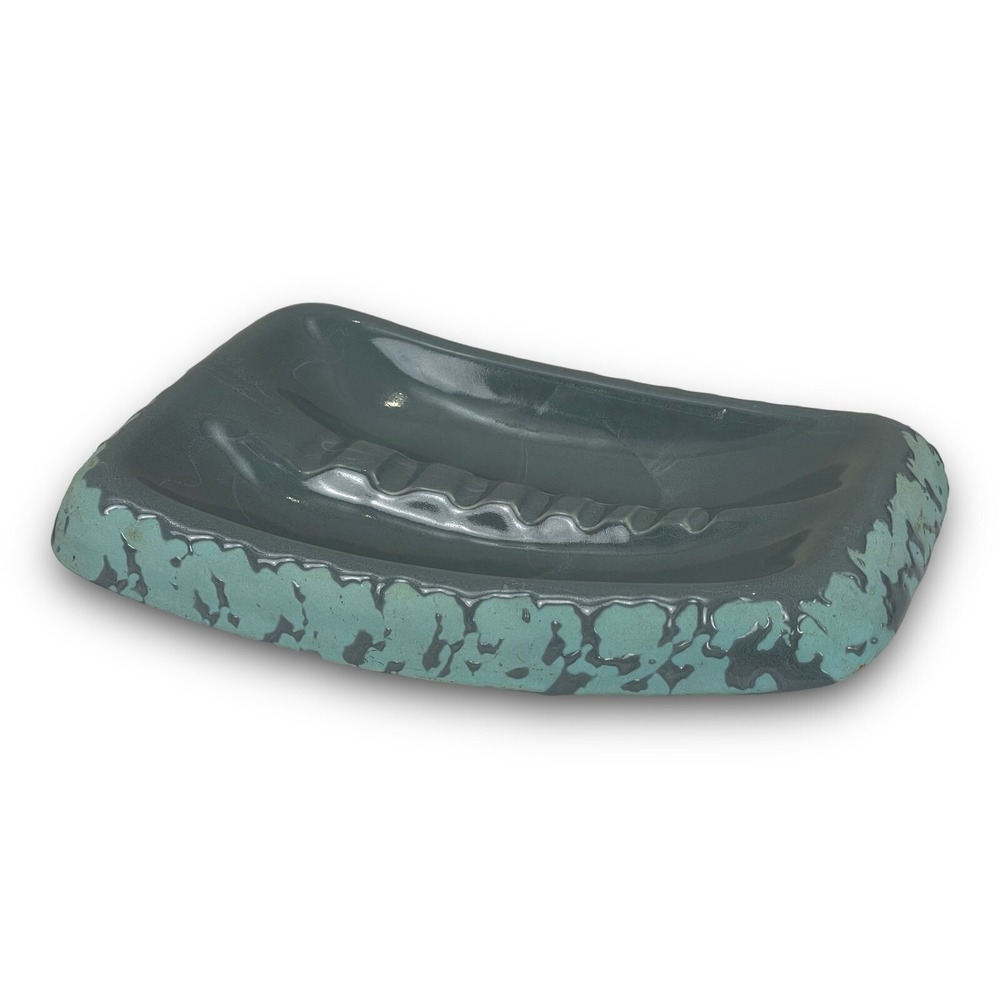 VINTAGE Plymouth Products Pottery Ashtray‎ Teal Ceramic  - Marked Phila PA